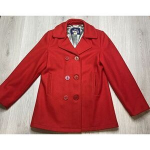 True Vintage Woolrich Coat Women 8 Red Wool Pea Double Breasted Winter USA 1960s